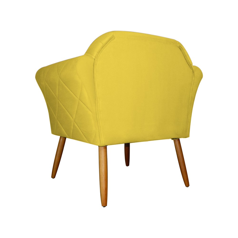 Kit Poltrona Decorativa Marcela Mais Puff Isabela Pés Palito Suede Amarelo - DS Estofados - 3