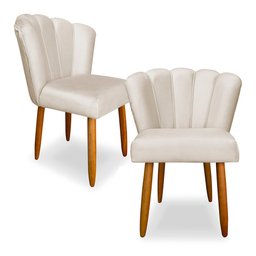 Kit 2 Cadeiras de Jantar Pétala Estofada Pés Palito Veludo Bege - Montanaris Decor - 1