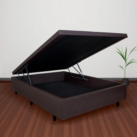 Cama Box Baú Viúva 128x188x42cm Courino Linho com Pistão a Gás