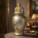 Ver imagem 2 de Potiche Decorativo Prata com Pintura Floral a: 59cm L: 28cm C: 28cm