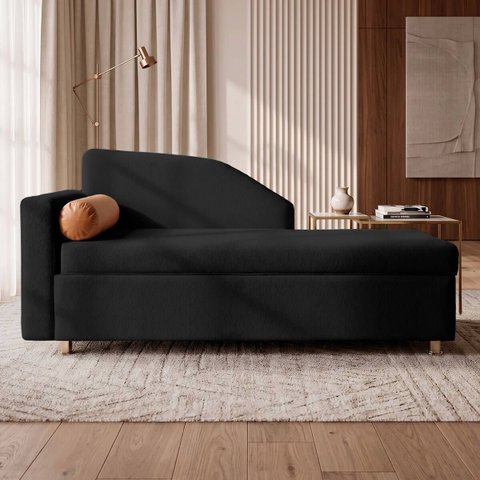 Sofá Cama Solteiro 1 Lugar com Baú Divã Bouclê Multifuncional Divã Quarto Hóspedes 195cm:Bouclê Pret