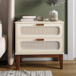 Mesa de Cabeceira 2 Gavetas Santorini Off White 60 Cm com Tela Indiana - 1