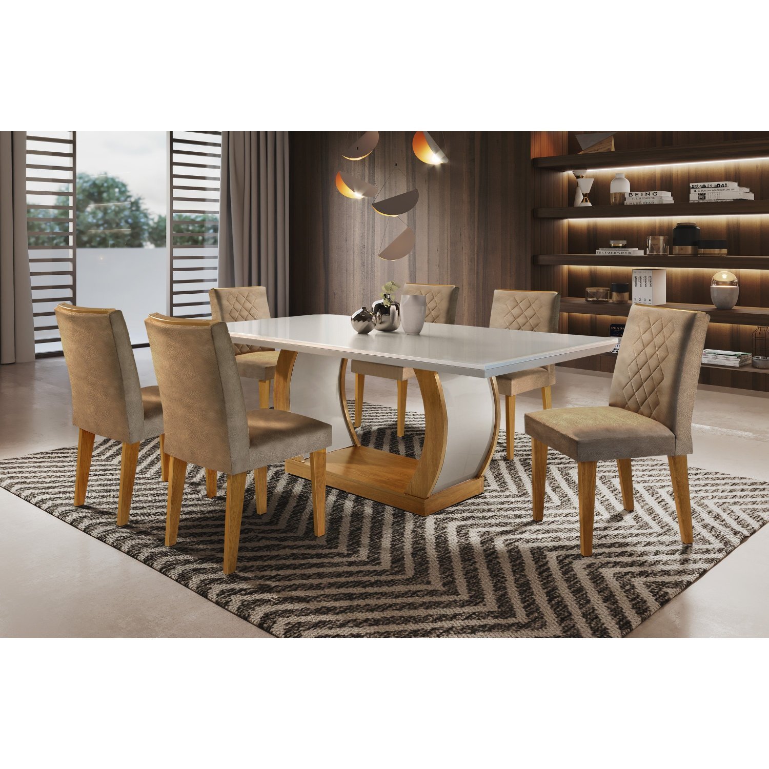 Sala de Jantar Mesa Lia e 4 Cadeiras Dilly Giratórias - D'Confort Design®