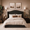 Ver imagem 1 de Cabeceira para Cama Box Estofada Zoe Decorativa Moderna Curva Casal 140 Cm Boucle Preto