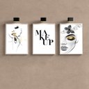 Ver imagem 2 de Kit 3 Quadros Decorativos Makeup Maquiagem 24x18cm - com Vidro:madeira Branca
