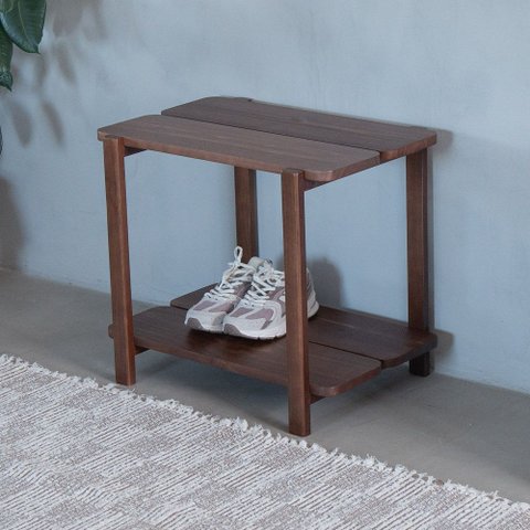Sapateira Banco Laguna 2 Prat 60cm em Madeira Castanho