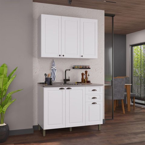 Cozinha Compacta Bariloche 6 Portas 2 Gavetas com Pés 100% MDF Branco - Indékes