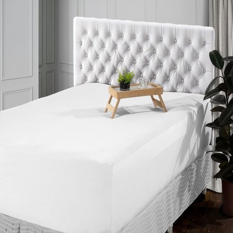 Lençol Casal Avulso 400 Fios Percal Poliéster Liso Toque Macio com Elástico