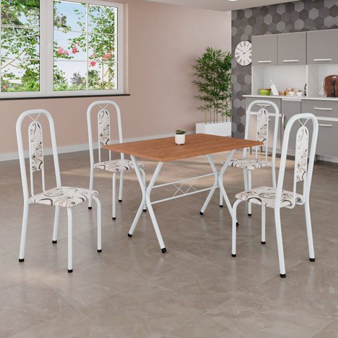 Conjunto de Mesa Tubular 100cm x 60cm Tampo em MDF com 4 Cadeiras Lívia Branco