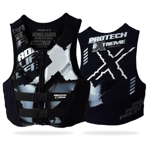 Colete Salva-vidas Homologado Protech Extreme Silver | Tamanho G1 (55 Kg a 85 Kg)