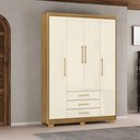 Ver imagem 1 de Guarda Roupa Solteiro Linna 150cm 4 Portas de Bater 3 Gavetas Nature/offwhite G98 - Gran Belo