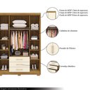 Ver imagem 3 de Guarda Roupa Solteiro Linna 150cm 4 Portas de Bater 3 Gavetas Nature/offwhite G98 - Gran Belo