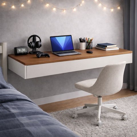 Penteadeira Suspensa Mesa Camarim Escrivaninha Multiuso com Gaveta 100cm:offwhite/cedro