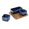 Porta Aperitivos de Ceramica Azul e Base de Madeira - 3 Pcs - 1