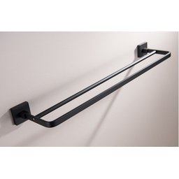 Toalheiro de Banho Preto Fosco Quadrado Barra Dupla em Aço Inox - 3