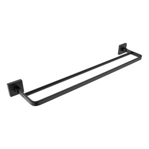 Toalheiro de Banho Preto Fosco Quadrado Barra Dupla em Aço Inox