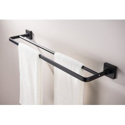 Toalheiro de Banho Preto Fosco Quadrado Barra Dupla em Aço Inox - 5