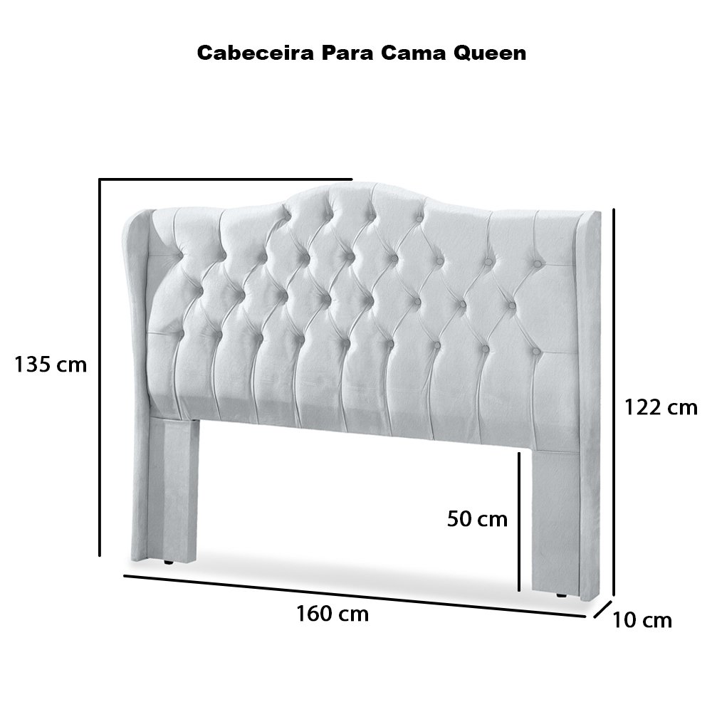 Cabeceira Estofada 1.60 para Cama Box Queen Capitonê Dubai Corino Branco - Lh Móveis - 5