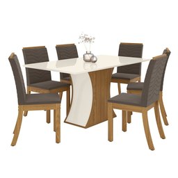 Conjunto Sala de Jantar Tampo MDF Canto Reto 160 Cm Melanie 06 Cadeiras Henn - 8