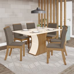 Conjunto Sala de Jantar Tampo MDF Canto Reto 160 Cm Melanie 06 Cadeiras Henn - 1