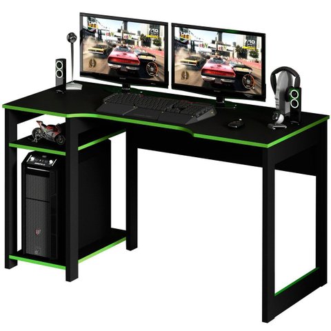 Mesa para Computador Gamer Espaço para 2 Monitores e Cpu Preto/Verde