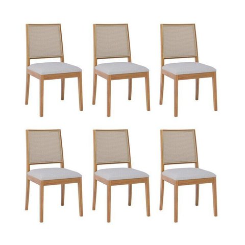 Kit 6 Cadeiras para Sala de Jantar Estofadas Buriti Cinza/Madeira