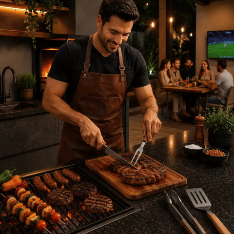 Kit Churrasco 4 Peças Inox com Cabo de Madeira e Estojo