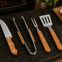 Ver imagem 4 de Kit Churrasco 4 Peças Inox com Cabo de Madeira e Estojo