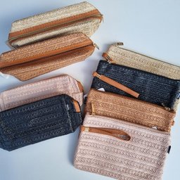 Necessaire Feminina de Palha Multiuso Viagem Bolsa Pequena Bege - 4