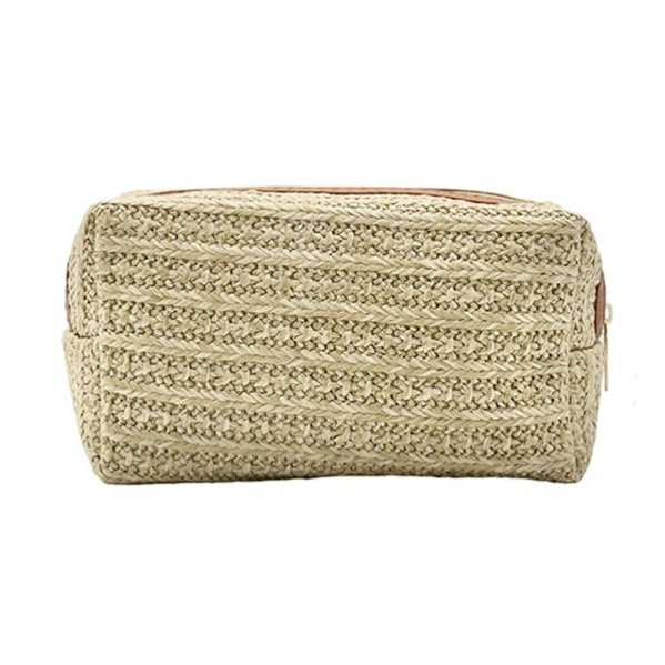 Necessaire Feminina de Palha Multiuso Viagem Bolsa Pequena Bege