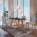 Ver imagem 1 de Conjunto Sala de Jantar Mesa Viena Madeira Maciça 140x80cm Tampo Retângular Vidro Preto com 4 Cadeir