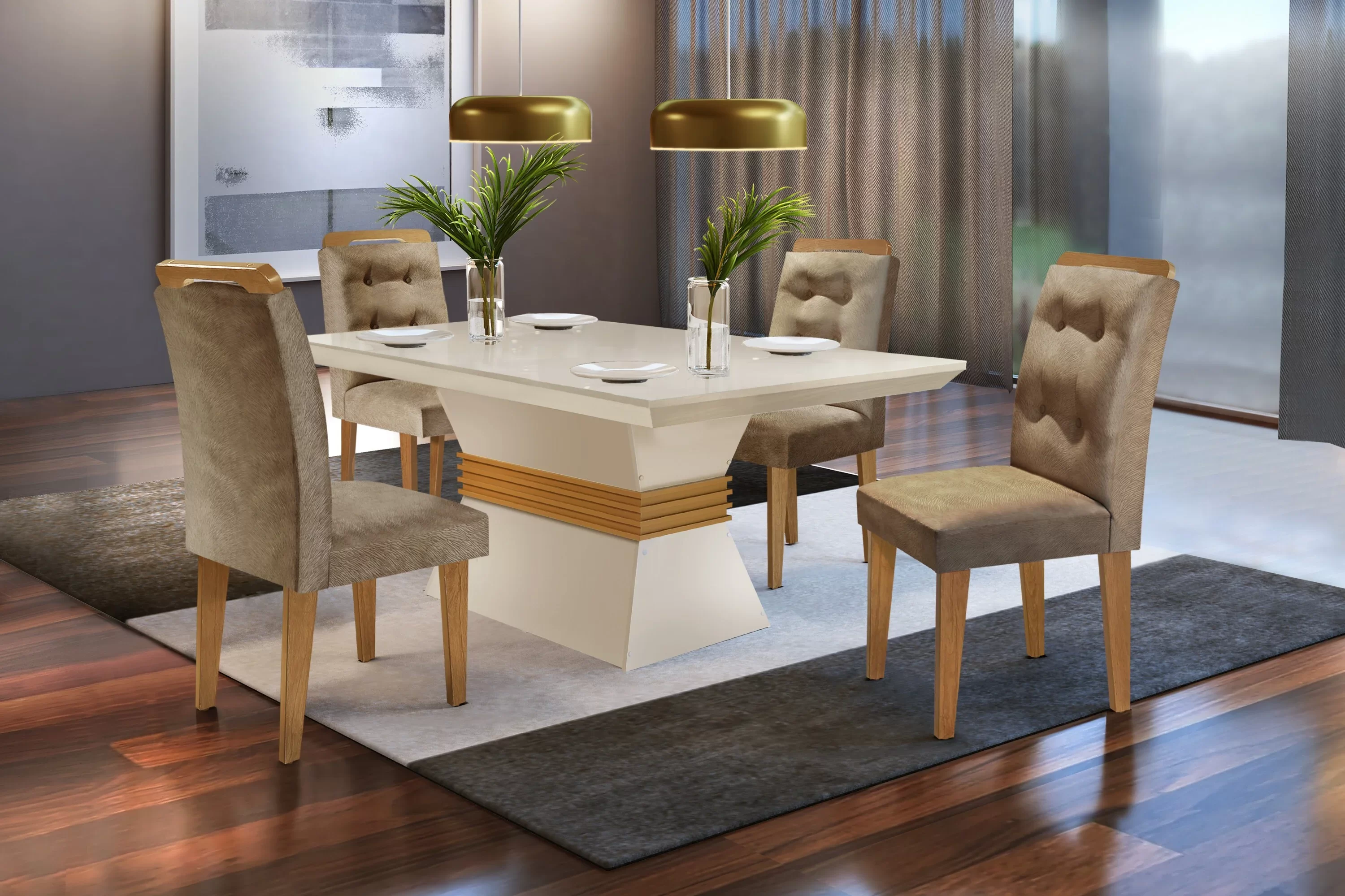 Conjunto Sala de Jantar Mesa e 4 Cadeiras Luísa Espresso Móveis - 1