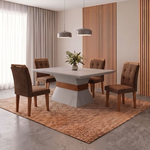 Conjunto Sala de Jantar Mesa e 4 Cadeiras Luísa Yescasa