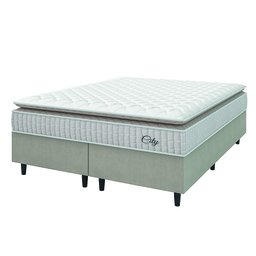 Cama Box Colchão Casal King Molas Ensacadas City Pillow Top 193x203x61cm Bege / Branco Hellen - 2