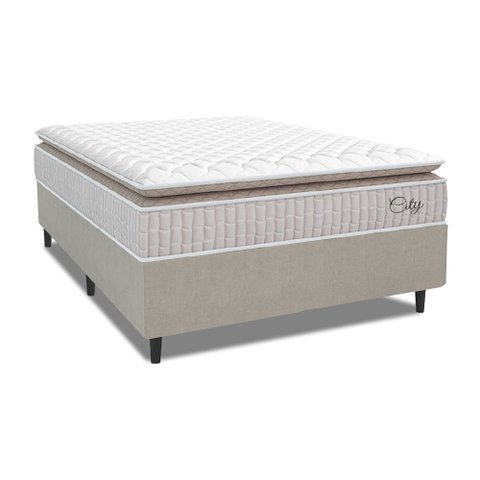 Cama Box Colchão Casal King Molas Ensacadas City Pillow Top 193x203x61cm Bege / Branco Hellen