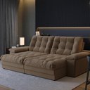 Ver imagem 1 de Sofá com Chaise Houston 3 Lugares Retrátil Reclinável 210cm Bege Suede Cialar Móveis