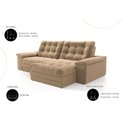 Ver imagem 4 de Sofá com Chaise Houston 3 Lugares Retrátil Reclinável 210cm Bege Suede Cialar Móveis
