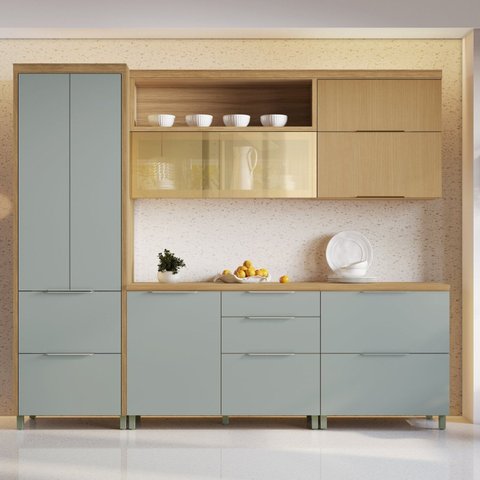 Cozinha Marquesa 5 Peças 7 Portas Reflecta 100% MDF Verde/Nature