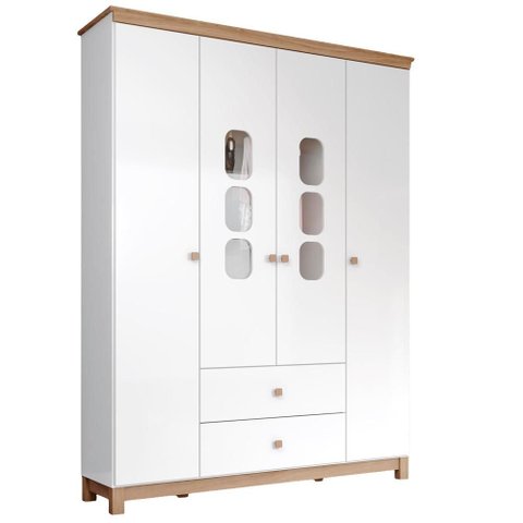 Guarda Roupa Infantil 4 Portas 150 Cm Aconchego Branco Jequitiba Henn