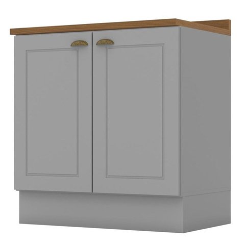 Balcão 2 Portas 80cm Americana Cinza com Tampo Nature - Móveis Henn