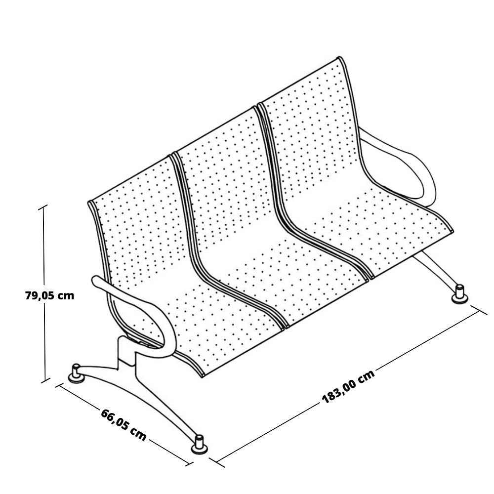 Cadeira Longarina Aeroporto 3 Lugares com Estofado:preta - 5