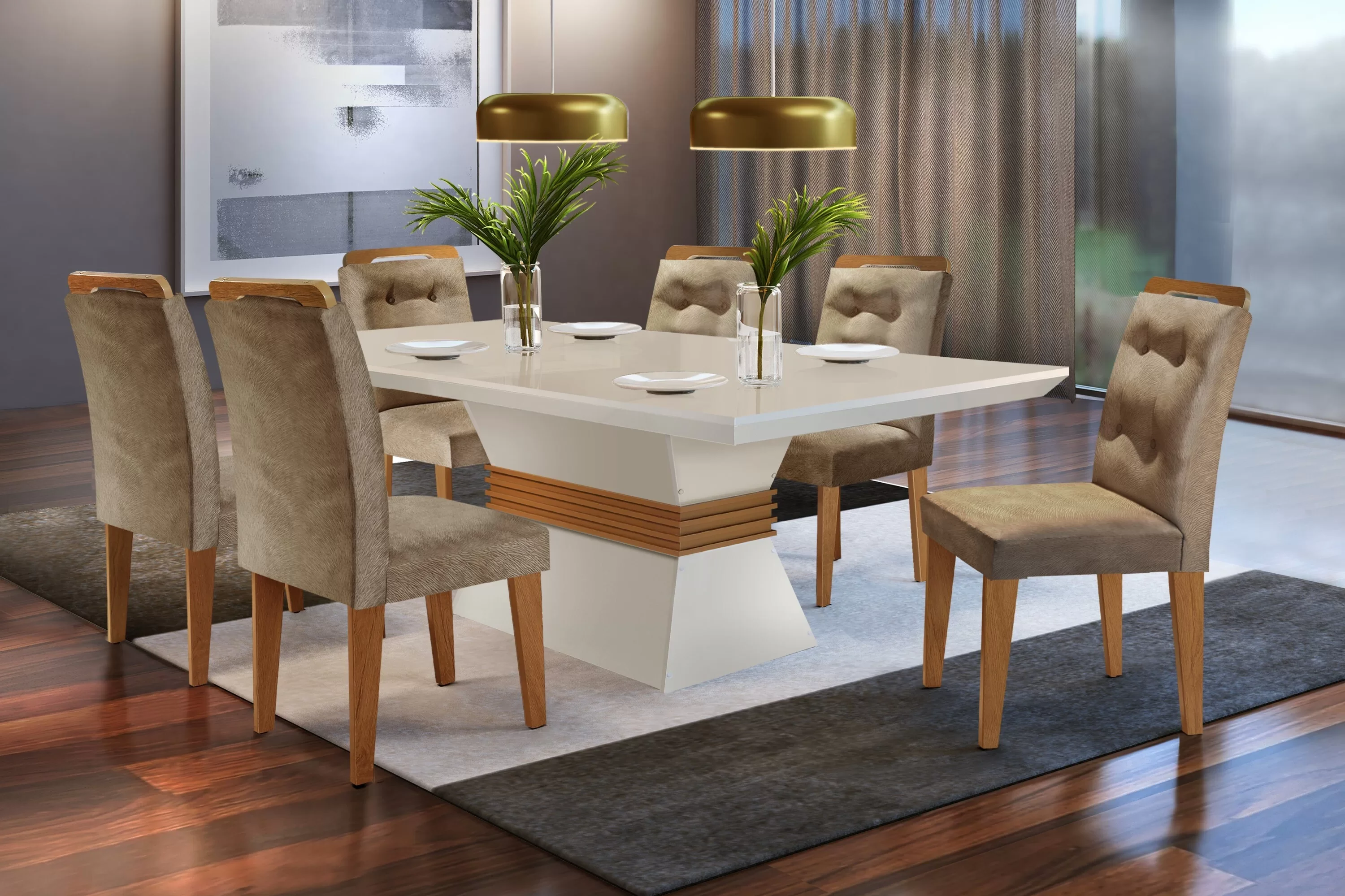 Conjunto Sala de Jantar 6 Cadeiras Kate Siena Moveis