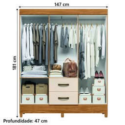 Guarda Roupas Casal com Espelho 6 Portas 2 Gavetas Mobi Carvalho / Off White Albatroz - 6