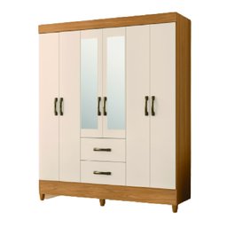 Guarda Roupas Casal com Espelho 6 Portas 2 Gavetas Mobi Carvalho / Off White Albatroz - 1