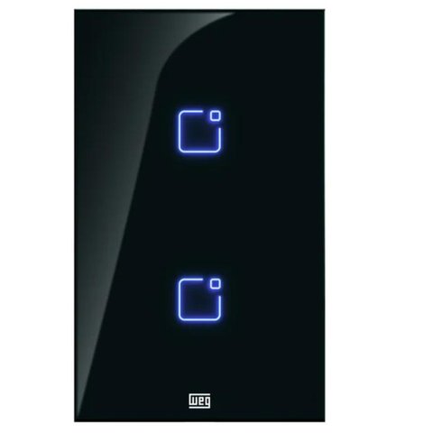 Interruptor Touch Inteligente 2 Botoes Wi-fi 10a + Rf com Placa 4x2 Weg Home Pret.