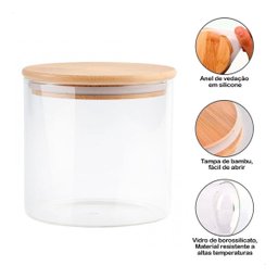 Kit de 3 Potes Herméticos Vidro Tampa Bambu 600ml U UNICA UNICA - 7