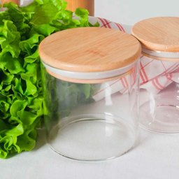 Kit de 3 Potes Herméticos Vidro Tampa Bambu 600ml U UNICA UNICA - 4