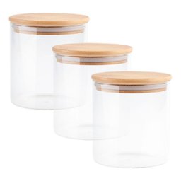 Kit de 3 Potes Herméticos Vidro Tampa Bambu 600ml U UNICA UNICA - 2