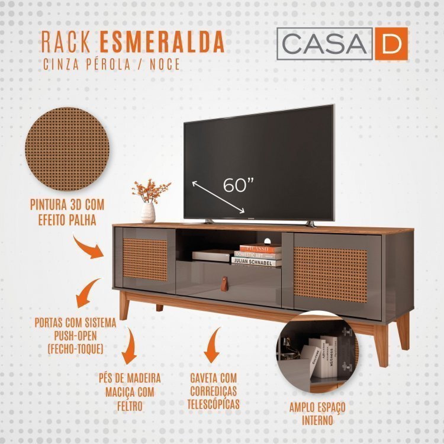 Rack com Painel para TV até 60 Polegadas Retrô Esmeralda Versátile  - 5