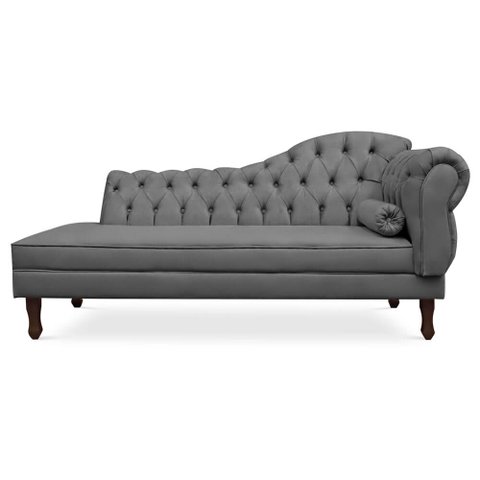 Divã Recamier Namoradeira Larissa 140cm com Capitonê - Esquerda Suede: Cinza